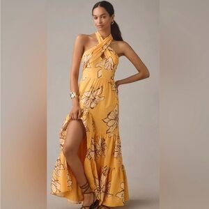 Floral Yellow Halter Maxi Dress